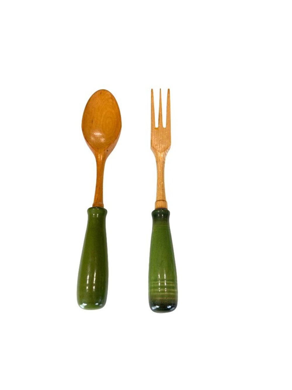 Wooden Spoon Fork Salad Set Green Ceramic Handles Metlox Poppytrail
